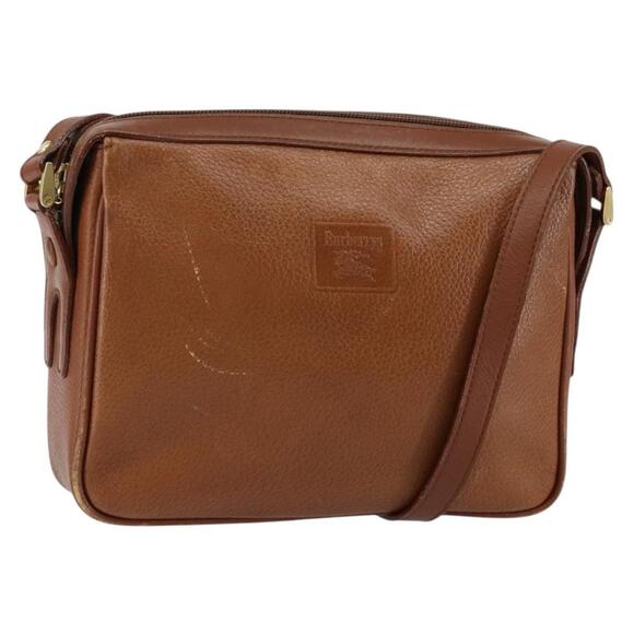 Burberrys Nova Check Shoulder Bag Leather Brown Gold Auth ep11687